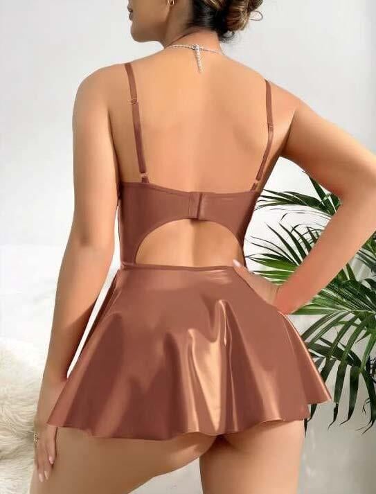 Aria's Closet Kahverengi Parlak Lame Fantezi Deri Elbise