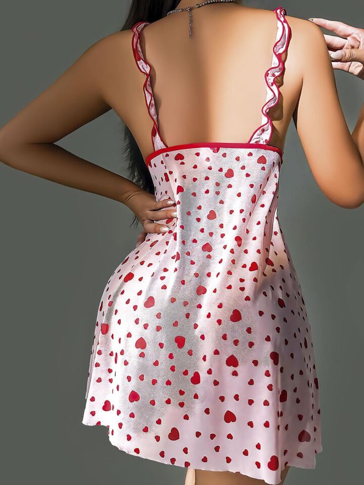Aria's Closet Pembe Kırmızı Kalp Desenli Gecelik