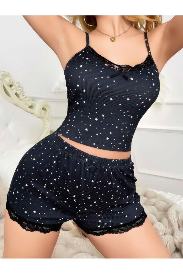Aria's Closet Yıldız Desenli Askılı Şortlu Pijama Takımı
