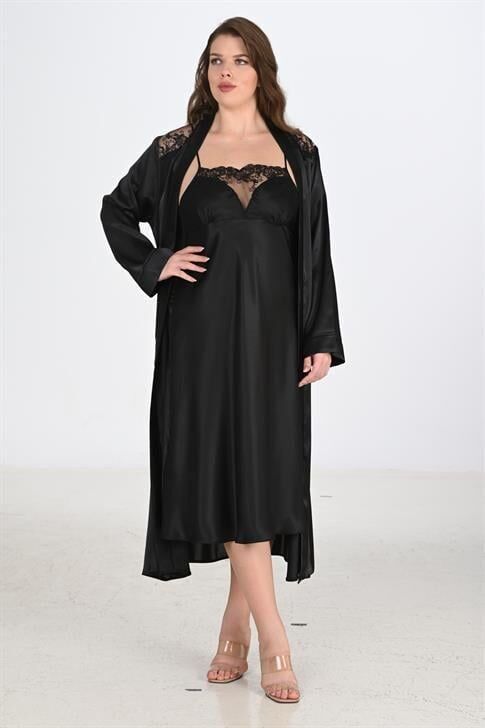 Aria's Closet 2li Siyah Sabahlık Takımı Bigsize 6221