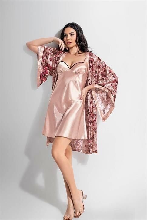 Aria's Closet 2 li Kısa Sabahlık Takımı Desenli