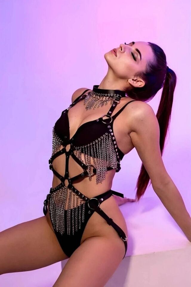 Zincirli Deri Harness Sexi Takım Kostüm 800396