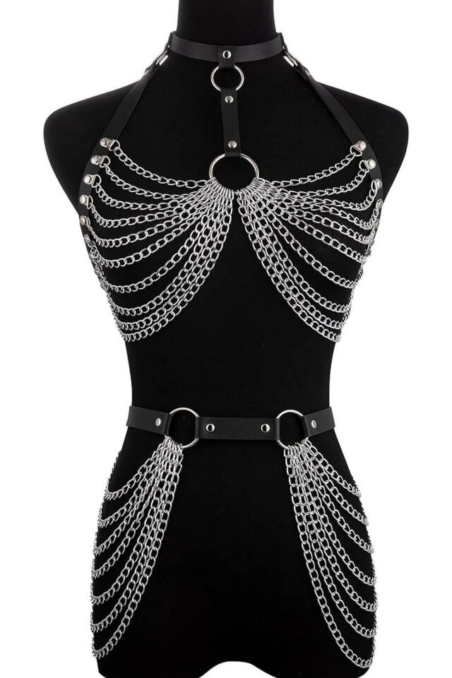 Zincirli Deri Harness Sexi Takım Kostüm 800396