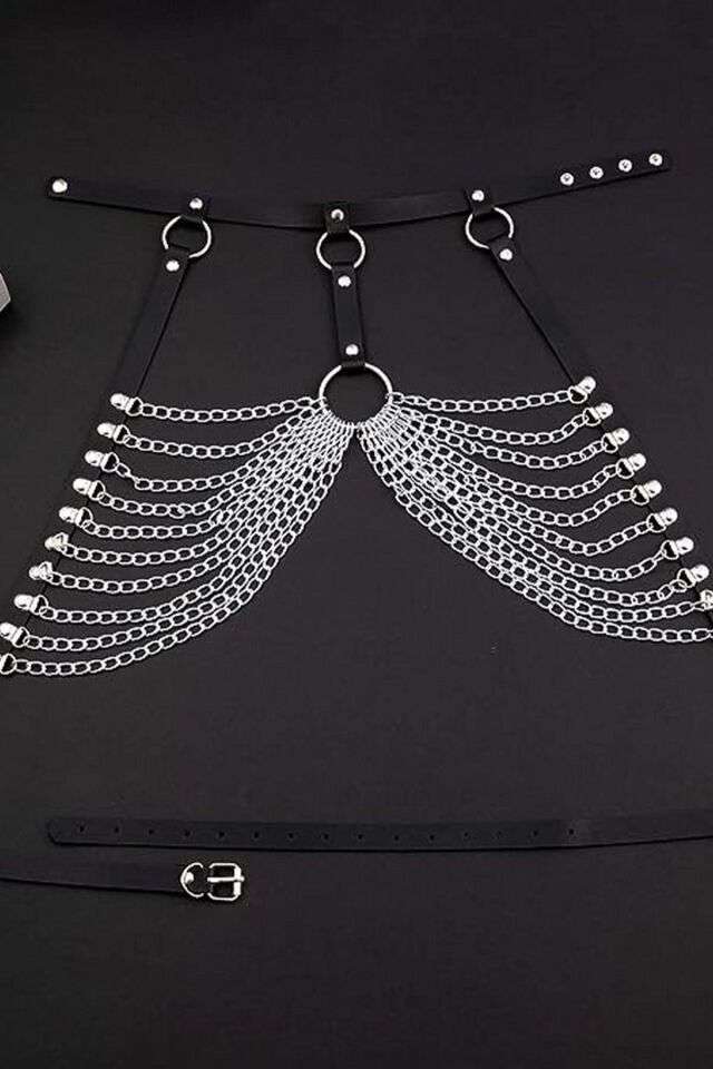 Zincirli Deri Harness Sexi Takım Kostüm 800396