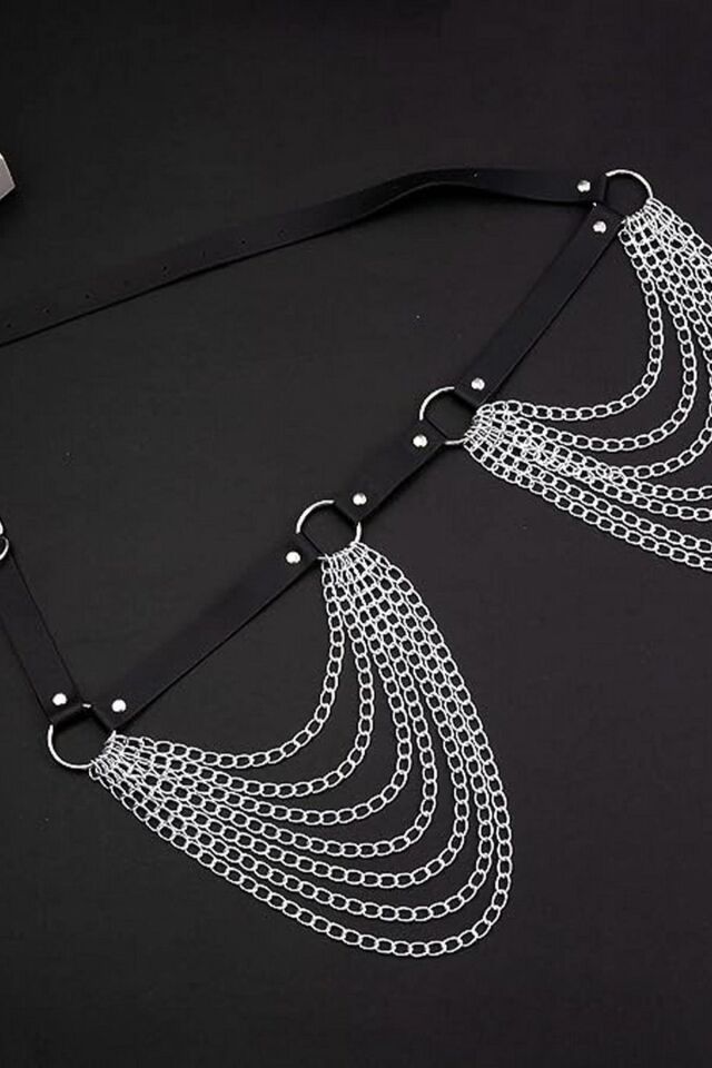 Zincirli Deri Harness Sexi Takım Kostüm 800396