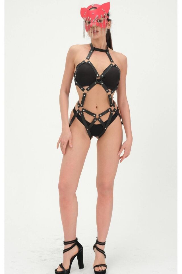 Kırmızı Zincirli Maske Ve Siyah Babydoll Takım 800183