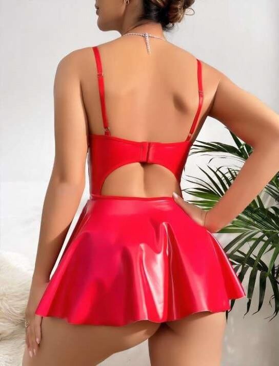 Aria's Closet Kırmızı Parlak Lame Fantezi Deri Elbise